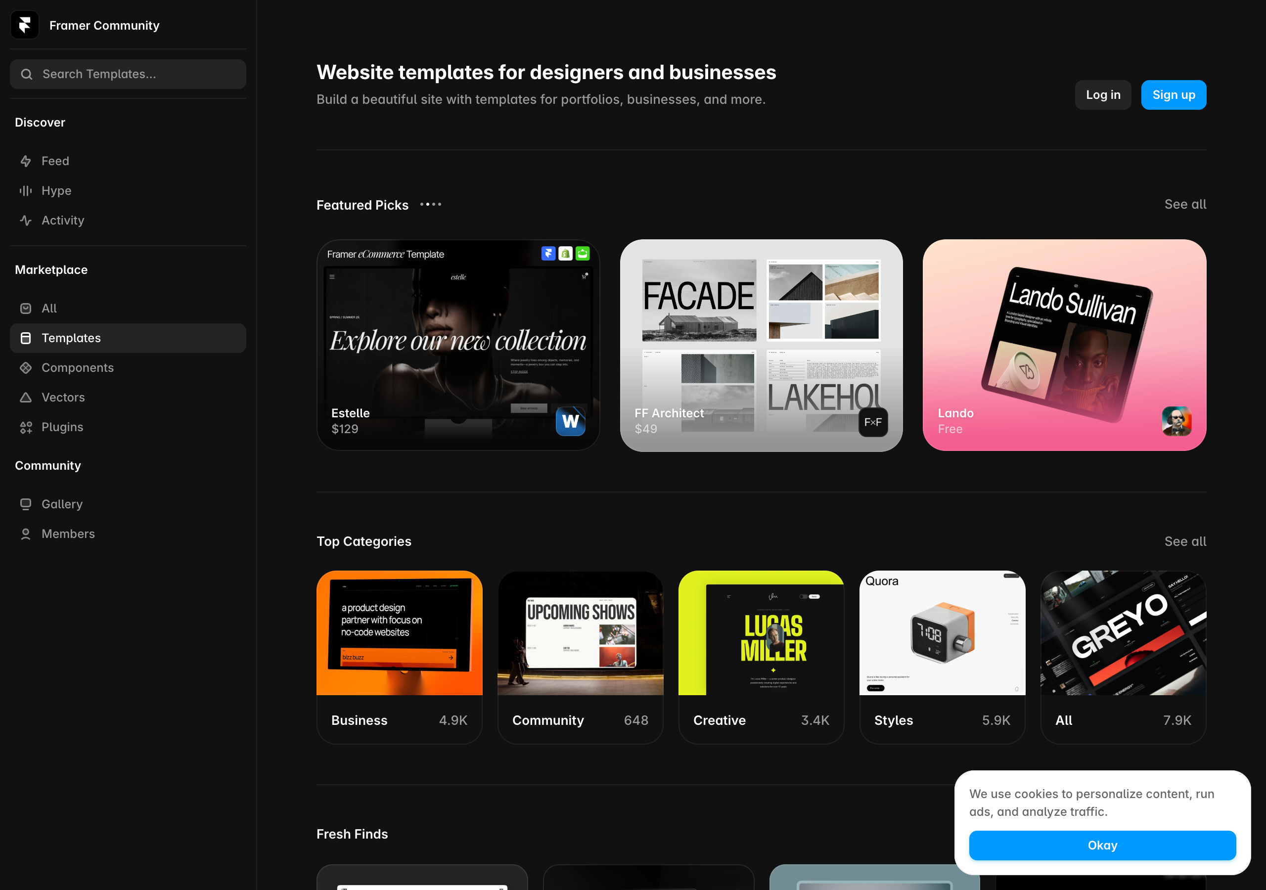 Framer page settings panel showing SEO metadata fields (meta title, description, Open Graph image) alongside a domain connection screen