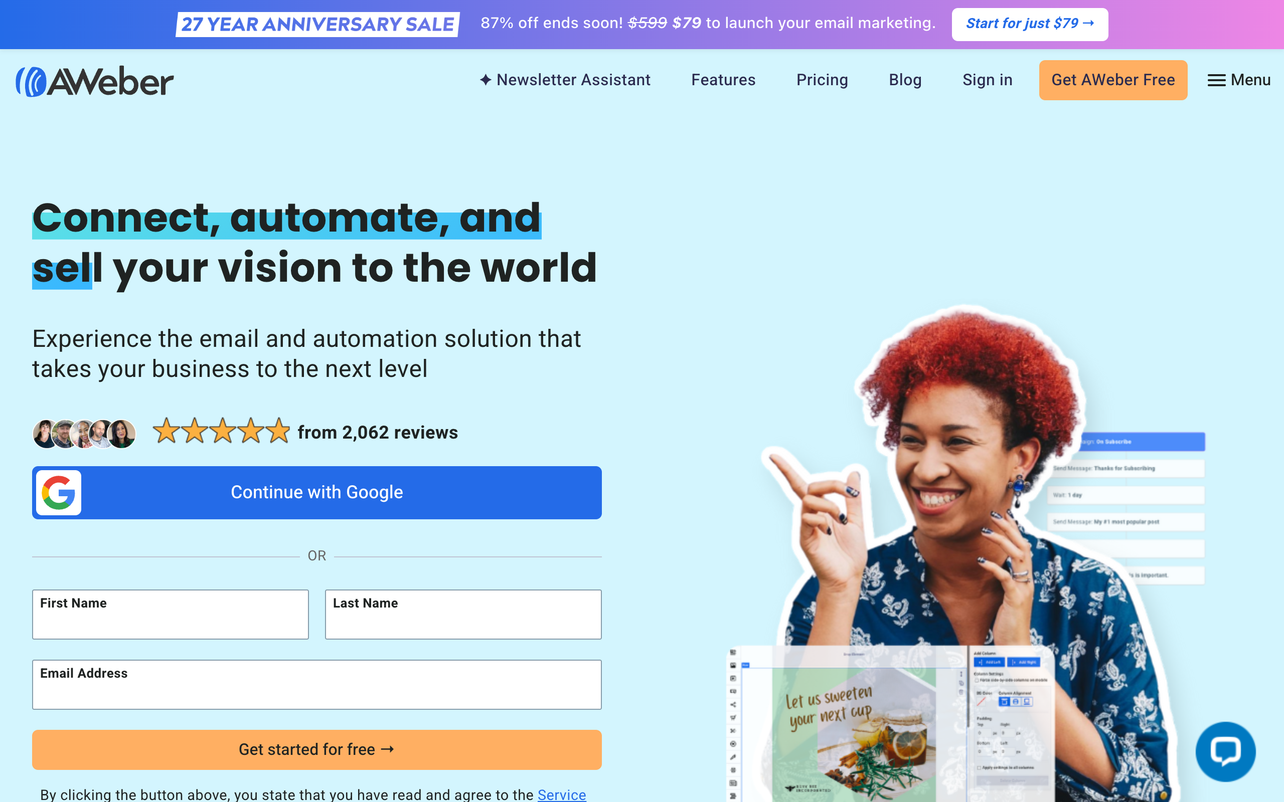 Aweber homepage screenshot