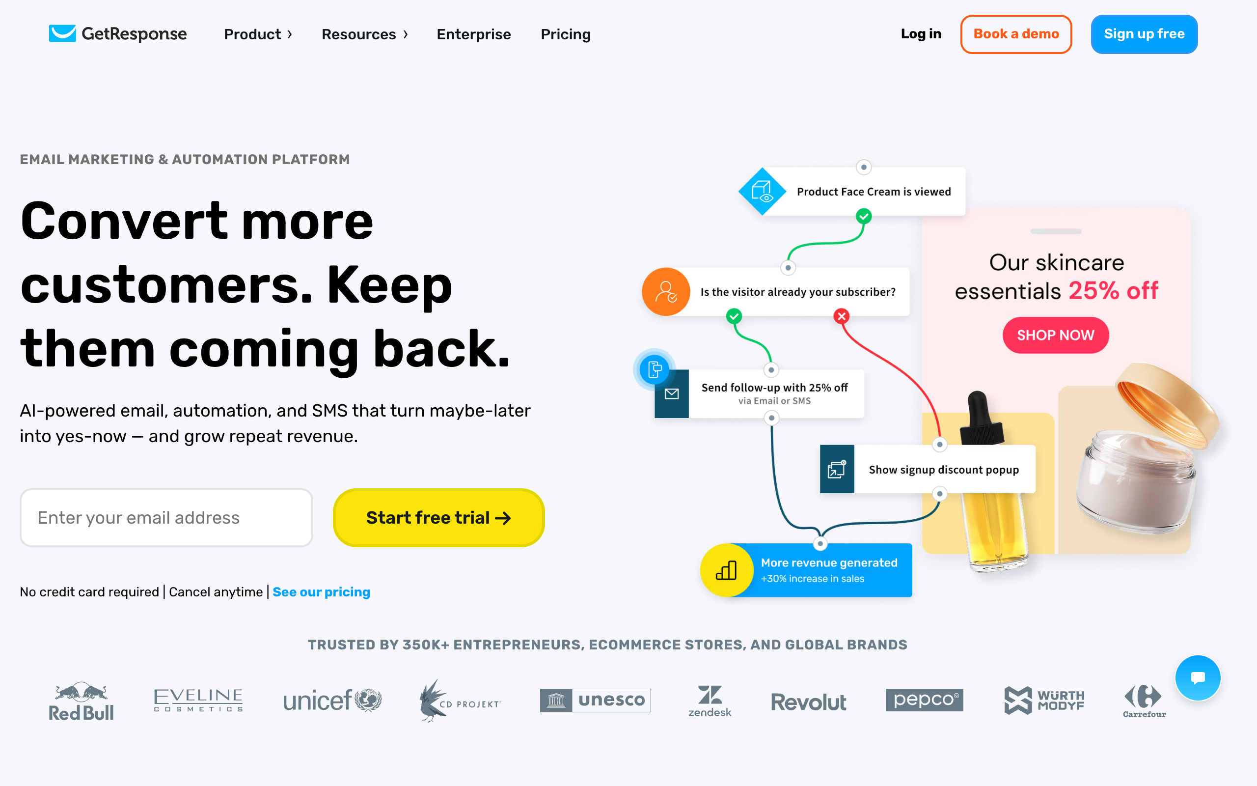 Getresponse homepage screenshot