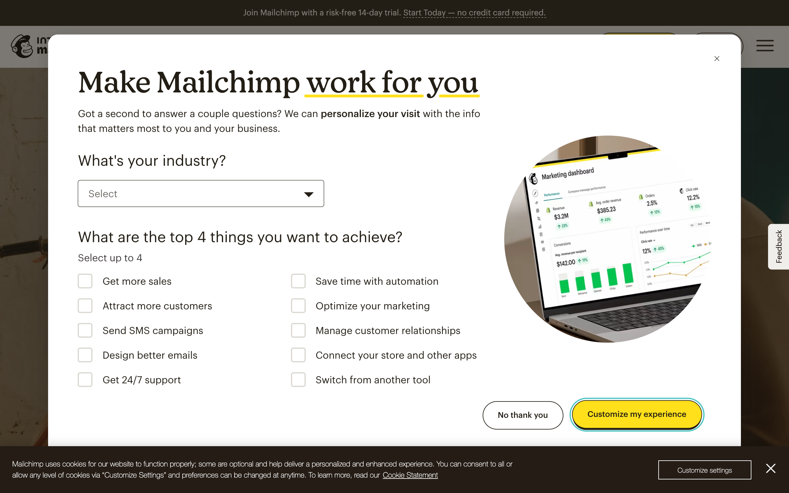 Mailchimp homepage screenshot
