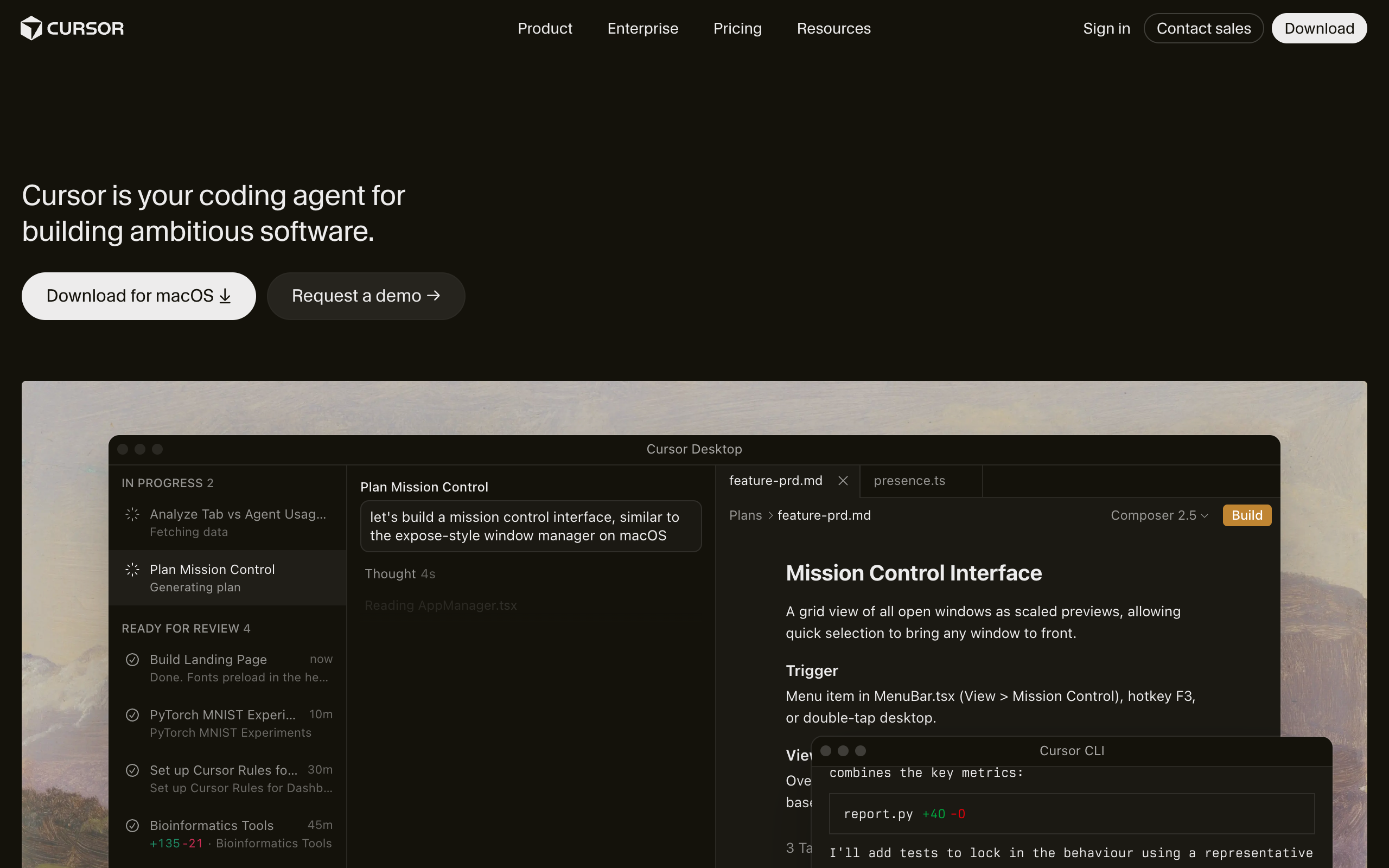 Cursor AI code editor official homepage screenshot
