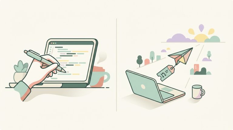 Split scene showing hands-on coding on left and autonomous agent working unattended on right