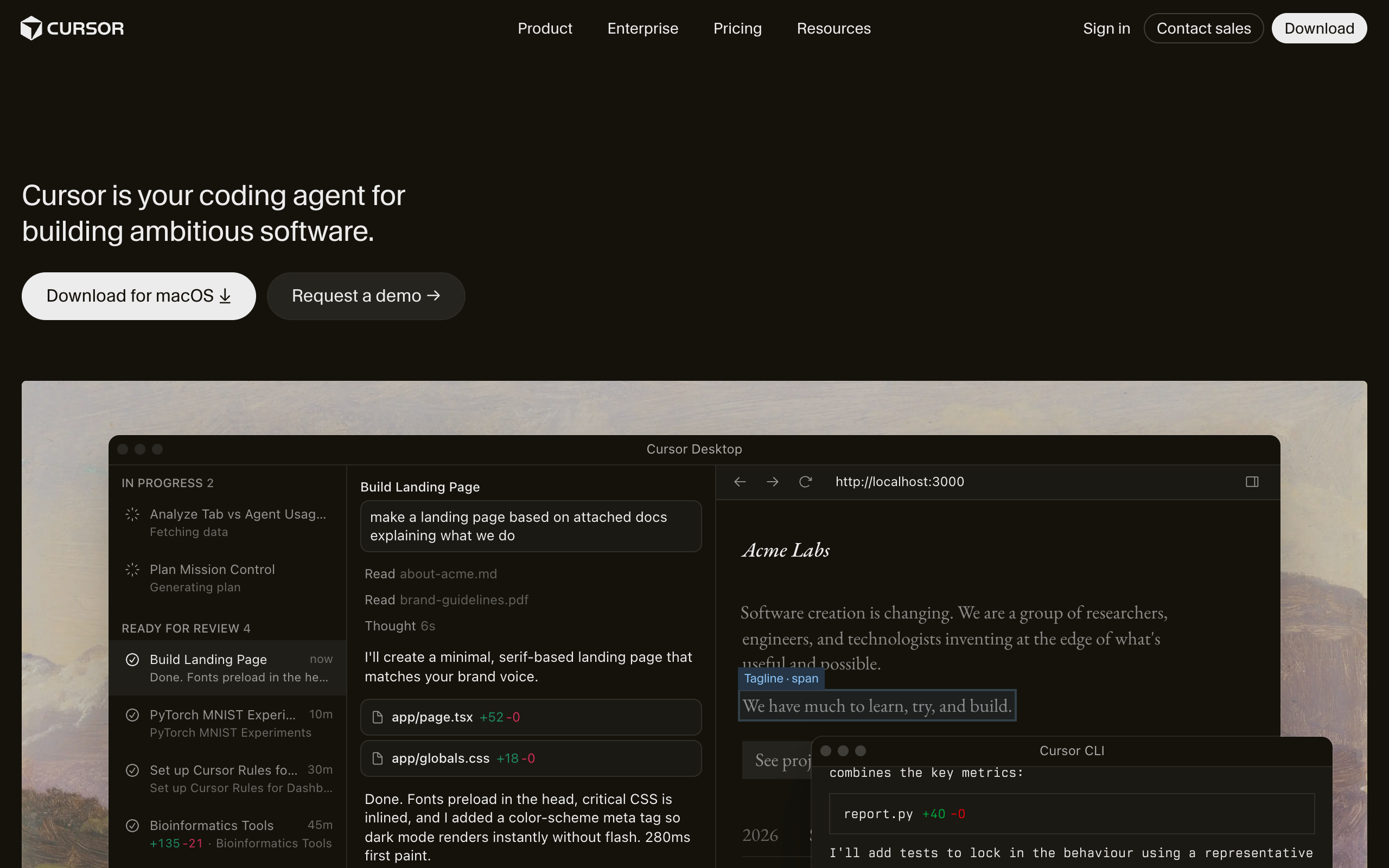 Cursor AI coding editor official homepage screenshot