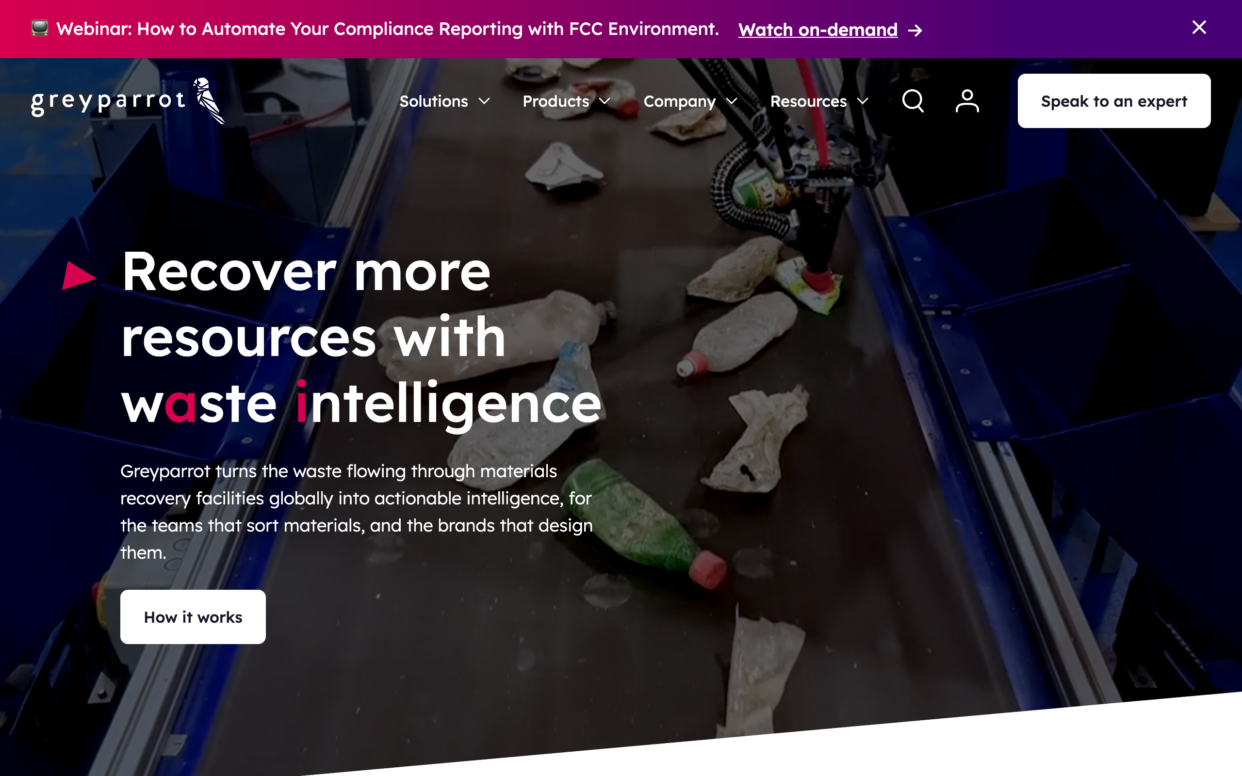 Greyparrot AI waste analytics platform homepage screenshot