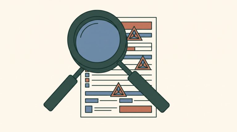 Rental application under a magnifying glass with three warning markers