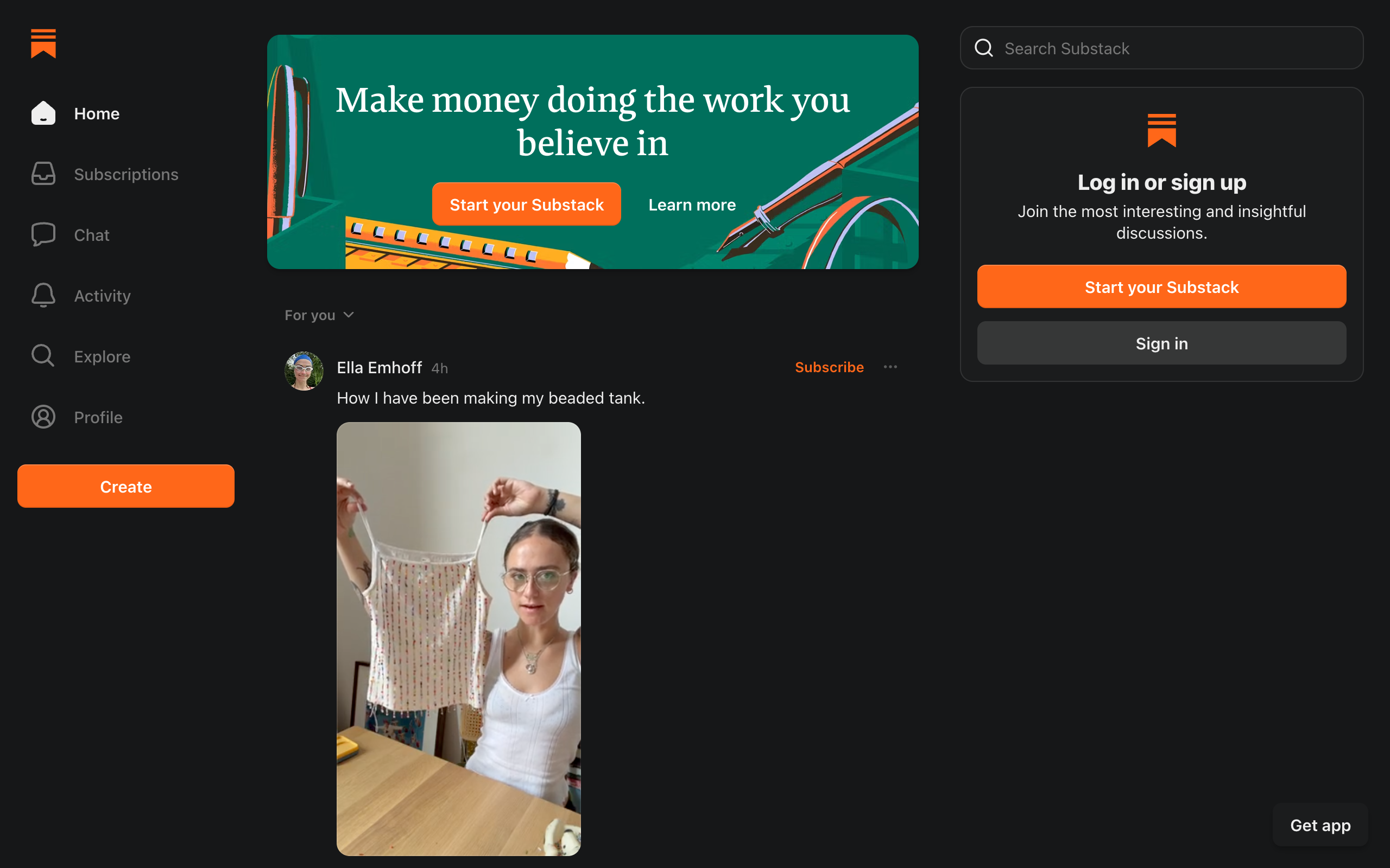 Substack homepage screenshot