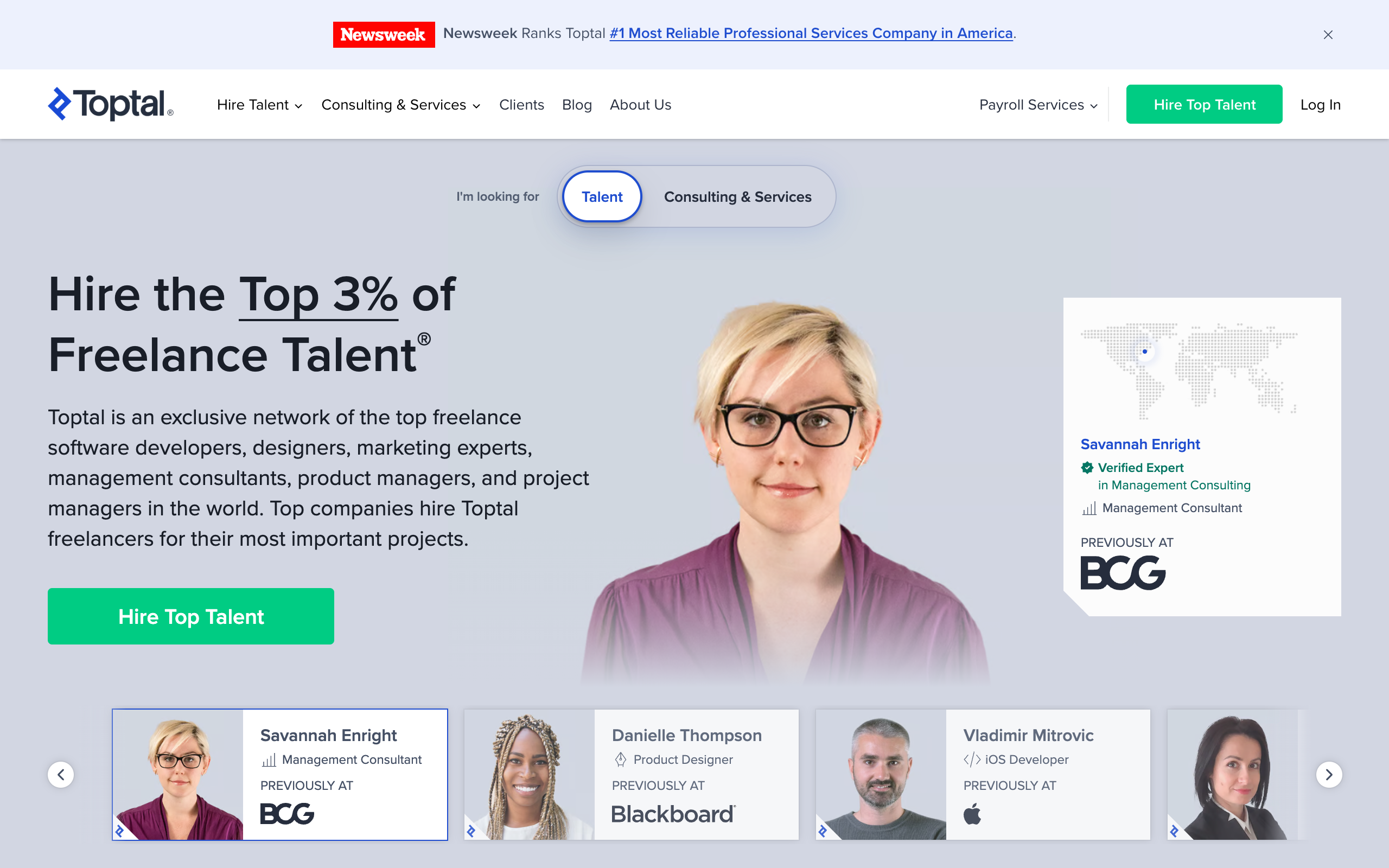 Toptal official homepage screenshot