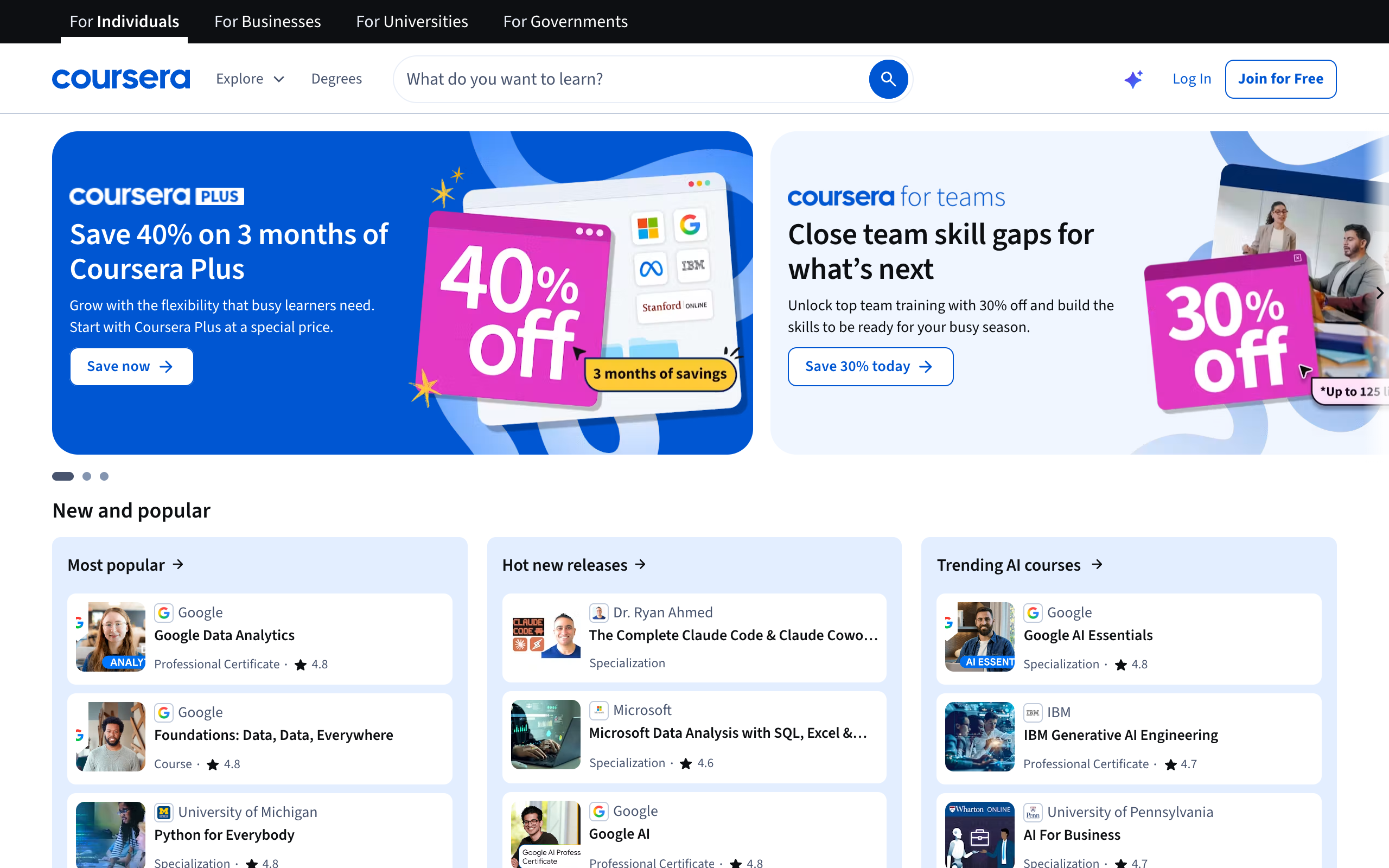 Coursera official homepage screenshot