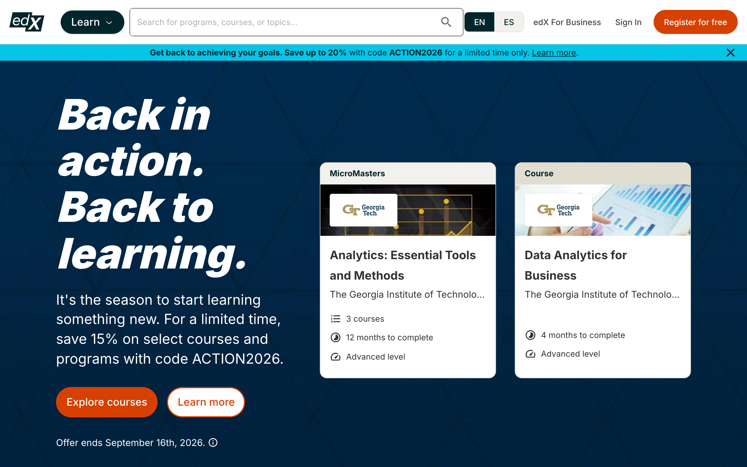 edX official homepage screenshot