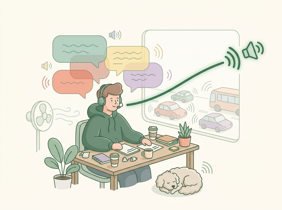 Remote worker in noisy environment with clear audio path leaving their headset