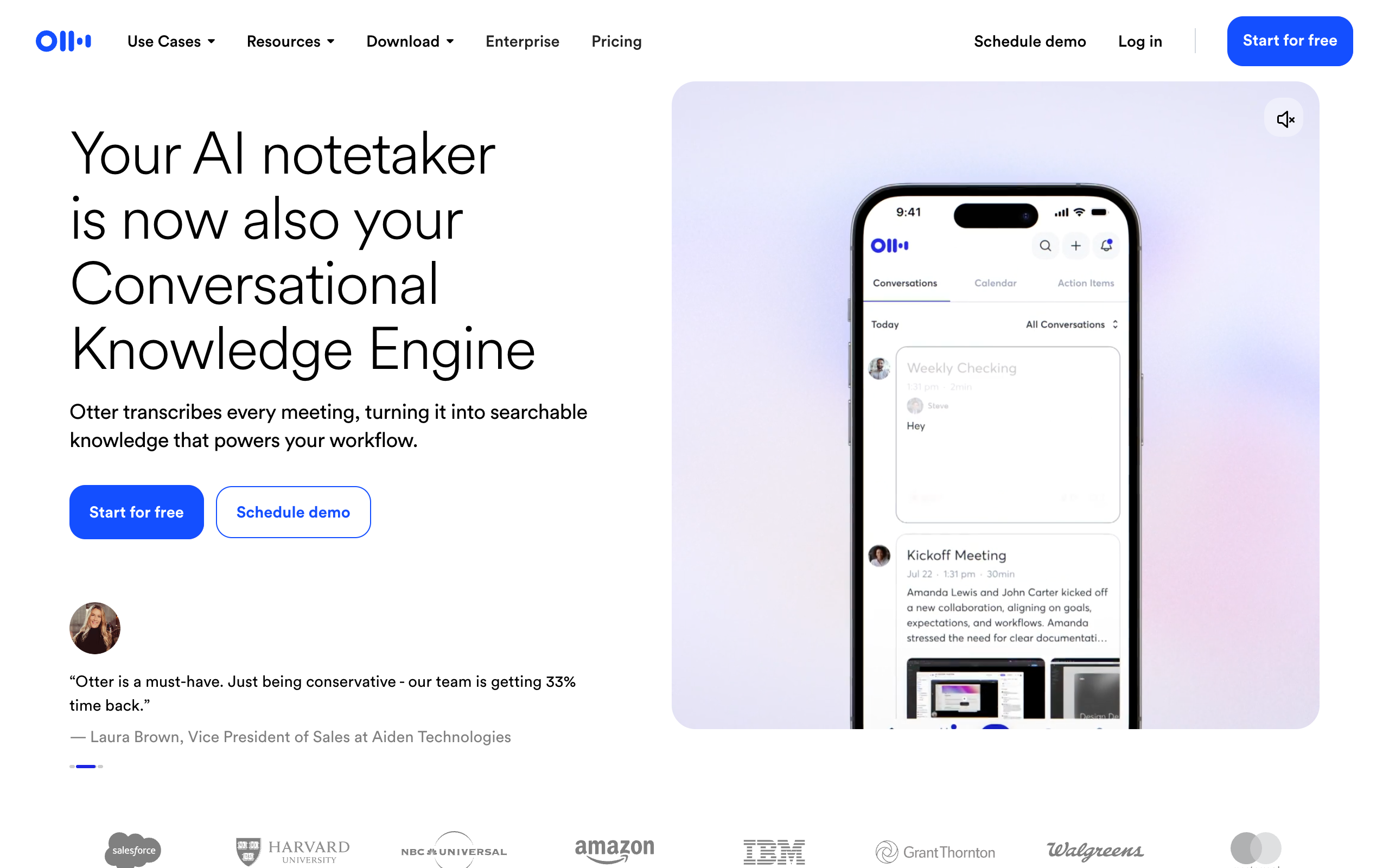 Otter.ai meeting transcription homepage screenshot