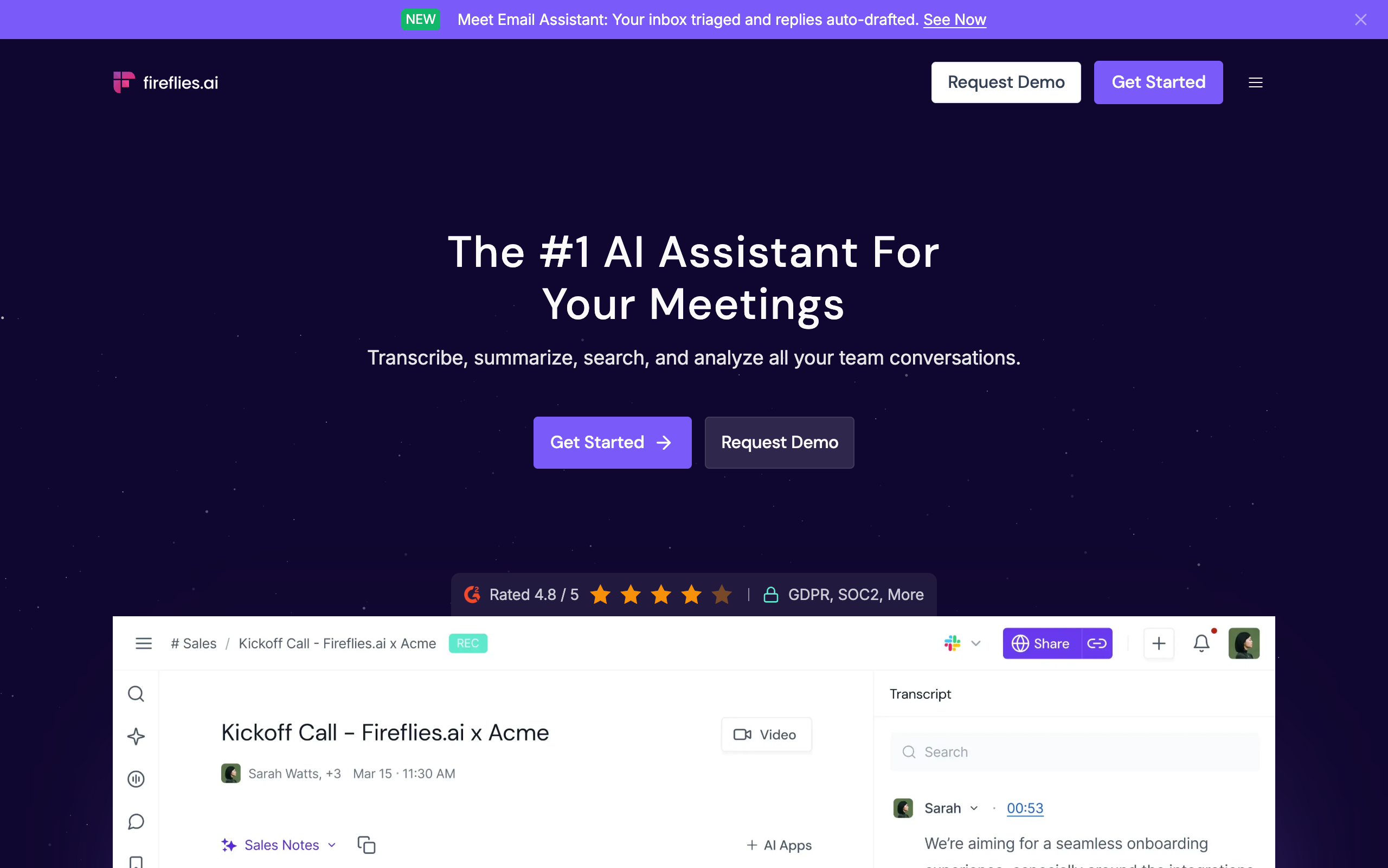 Fireflies.ai AI meeting notes homepage screenshot