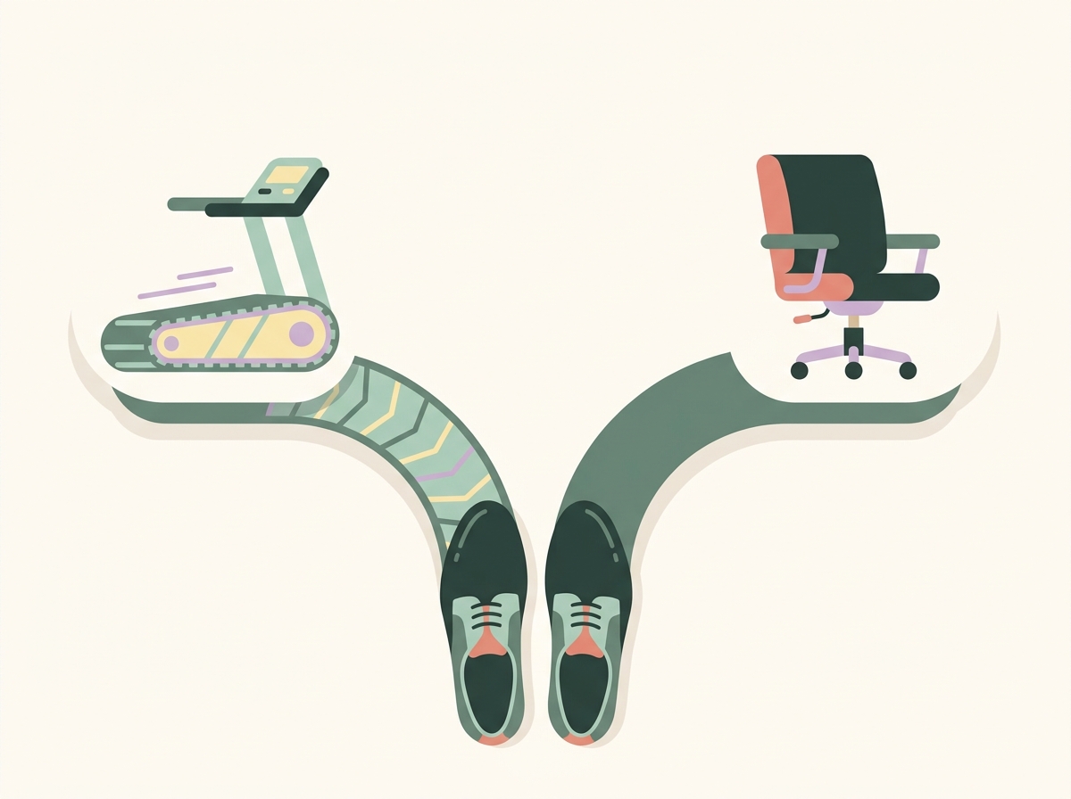 A decision fork or threshold moment representing the mismatch between certain user types and walking pad use cases