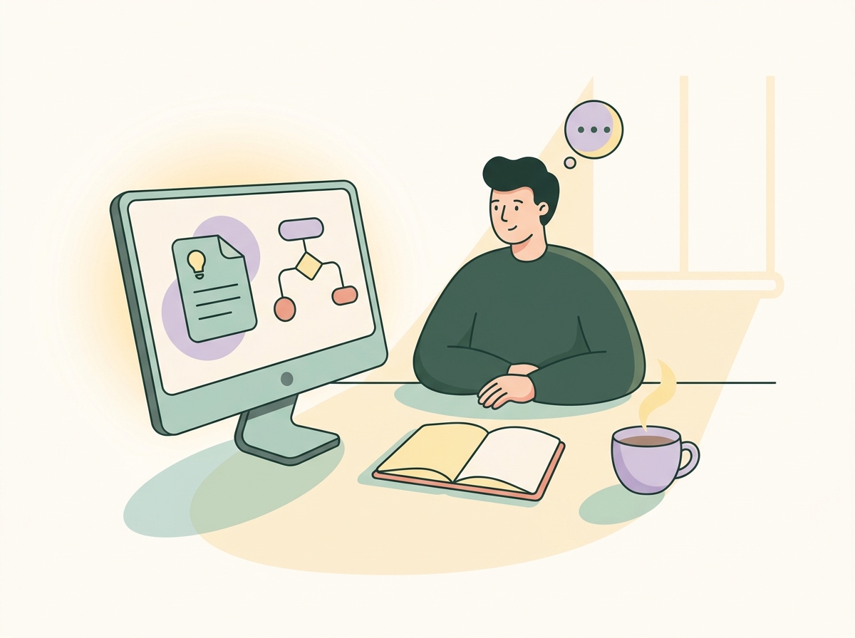 Writer at a minimal desk using an e-ink monitor for distraction-free long-form work