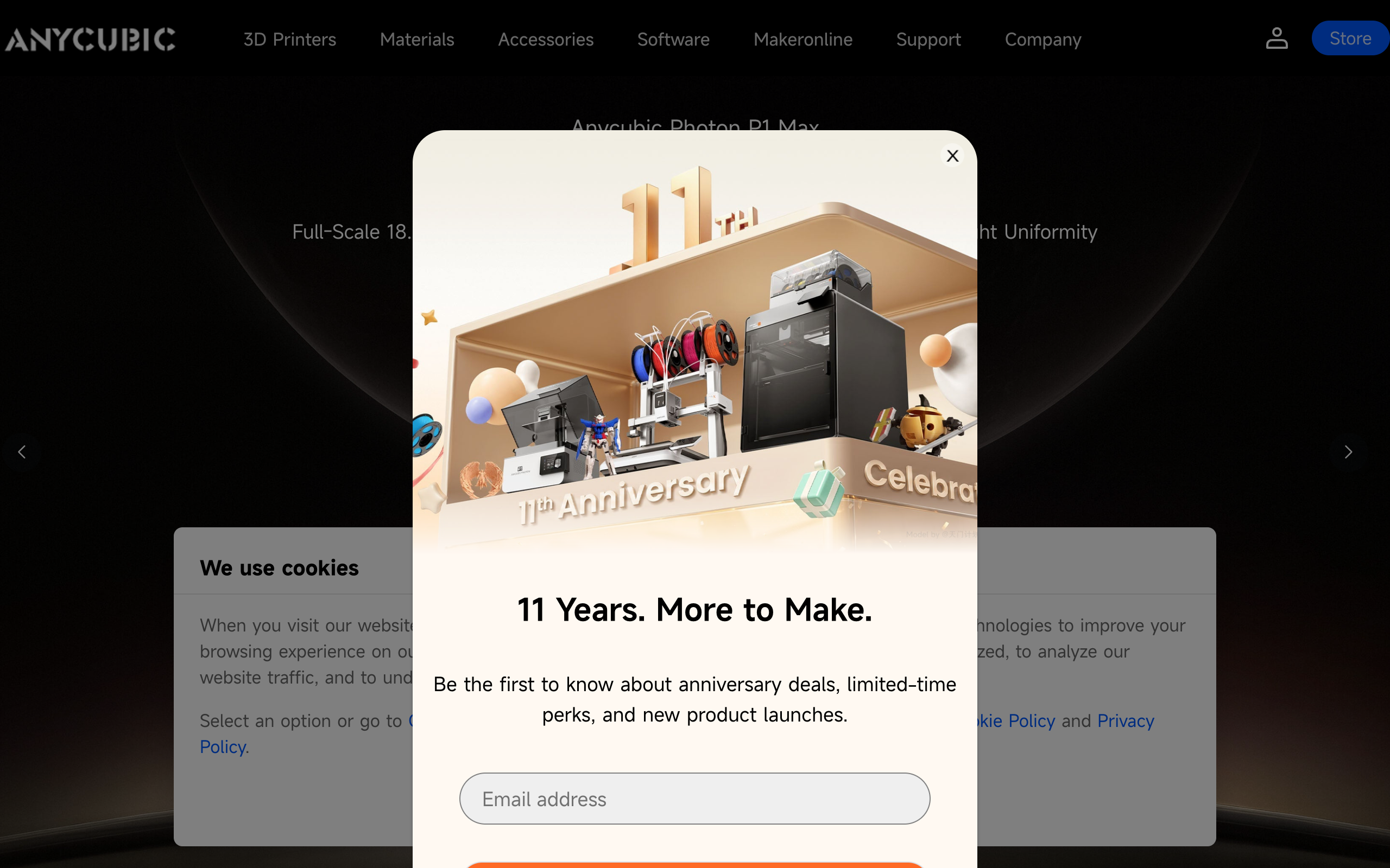 Anycubic official homepage screenshot