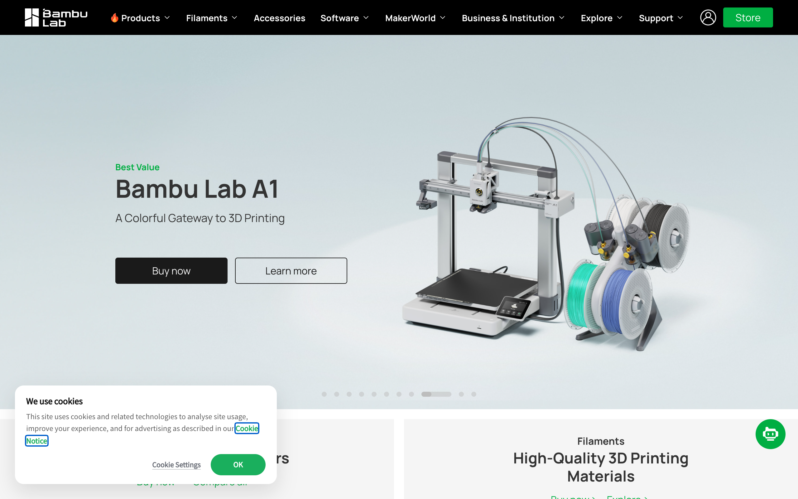 Bambu Lab official homepage screenshot