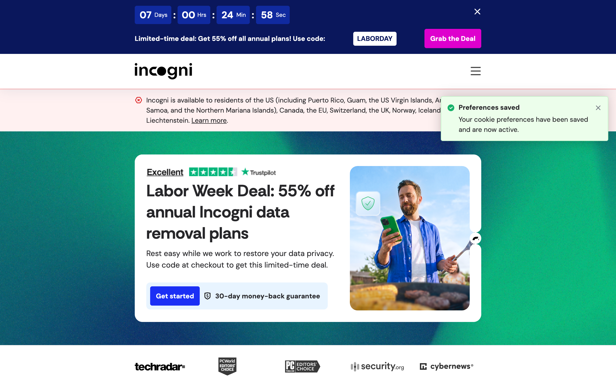 Incogni data broker removal service official homepage screenshot