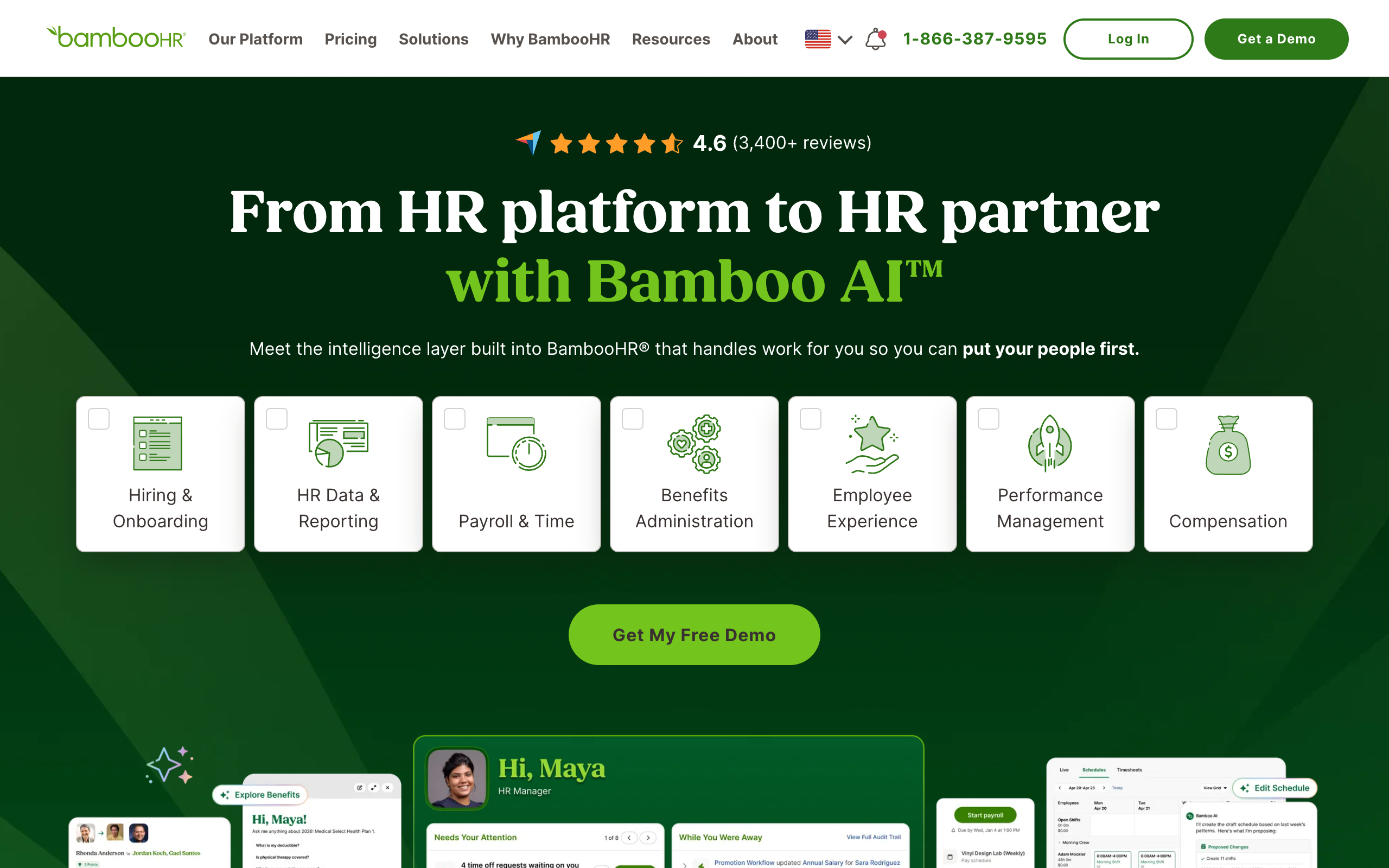 BambooHR HRIS software homepage screenshot